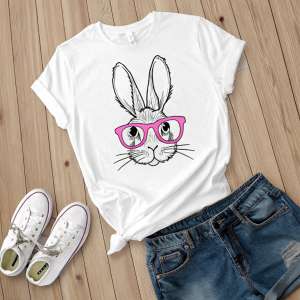 Cool Bunny with Pink Glasses – Unisex Fitted Soft Cotton T-Shirt