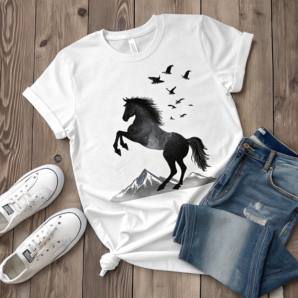 Cosmic Stallion Tee โ Unisex Fitted Horse Graphic Shirt